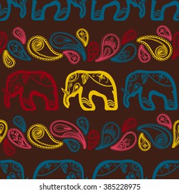 Seamless pattern with Indian elephants. Holi. Paint Festival.