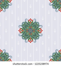 Seamless pattern with indian ethnic ornament made of paisley floral motifs