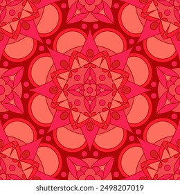 Nahtloses Muster mit indischem Blumenornament für Stoffmuster oder Packpapier. Vektorgrafik lebendiger abstrakter kaleidoskopischer Hintergrund