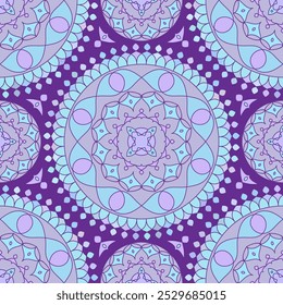 Nahtloses Muster mit indischem Blumenornament für Stoffmuster oder Packpapier. Vektorgrafik lebendiger abstrakter kaleidoskopischer Hintergrund