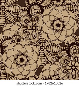 Patrón sin foco con flores indias. Textura étnica para textiles, lino, tela, bañador. Grandes Flores Brillantes. Reportaje en colores de moda