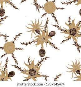 Patrón sin foco con flores indias. Textura étnica para textiles, lino, tela, bañador. Grandes Flores Brillantes. Reportaje en colores de moda. Crisantema, Astra, Tistle