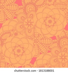 Seamless Pattern with Indian Flowers. Ethnic Texture for Textile, Linen, Cloth, Swimwear. Big Bright Flowers. Rapport in Trendy Colors