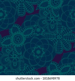 Seamless Pattern with Indian Flowers. Ethnic Texture for Textile, Linen, Cloth, Swimwear. Big Bright Flowers. Rapport in Trendy Colors