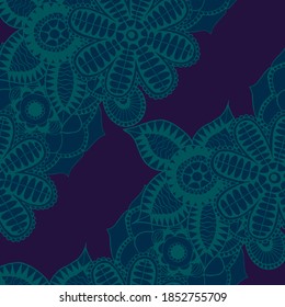 Seamless Pattern with Indian Flowers. Ethnic Texture for Textile, Linen, Cloth, Swimwear. Big Bright Flowers. Rapport in Trendy Colors