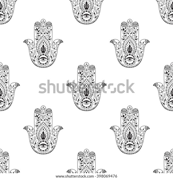 Seamless Pattern Indian Hand Drawn Hamsa Stock Vector Royalty Free 398069476 3340