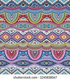 Seamless pattern of Indian inspired design, repeatable vertically  horizontally. vector design for easy colour change.