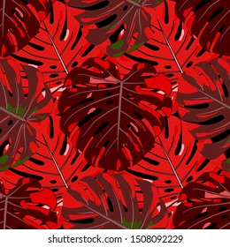 Seamless Pattern with Indian Jungle. Modern Colorful Texture with Tropical Leaves for Print, Swimwear, Underwear. Vector Tropical Pattern.