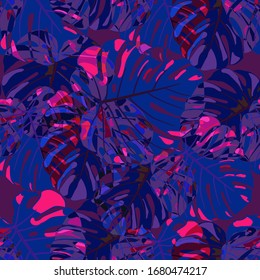 Seamless Pattern with Indian Jungle. Modern Colorful Texture with Tropical Leaves for Print, Swimwear, Underwear. Vector Tropical Pattern.