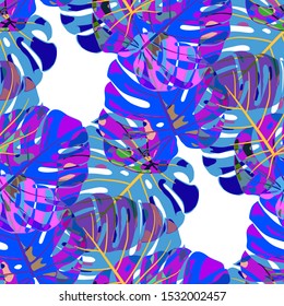Seamless Pattern with Indian Jungle. Trendy Colorful Texture with Tropical Leaves for Fabric, Wallpaper, Textile. Vector Tropical Pattern.