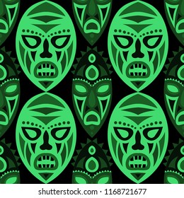 Seamless Pattern. Indian Seamless Pattern with Masks for Card or Poster. Ethnic Seamless Background with Ritual Masks for your Design. Vector Texture.