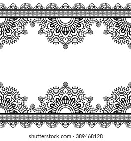 Seamless Pattern Indian mehndi border elements with flowers for card and tattoo on white background.  Vector illustration