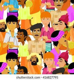 seamless pattern Indian men with a police officer vector illustration