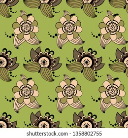 Seamless pattern. Indian ornament is made in soothing colors. Elements kalamkari design.