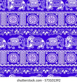 seamless pattern Indian ornamental elephants and tribal ethnic ornaments