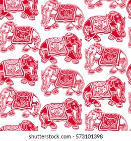 seamless pattern Indian ornamental elephants and tribal ethnic ornaments