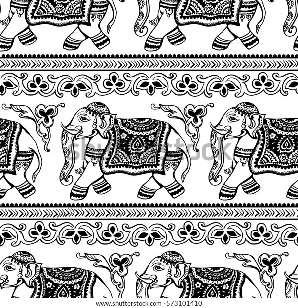 Seamless Pattern Indian Ornamental Elephants Tribal Stock Vector ...