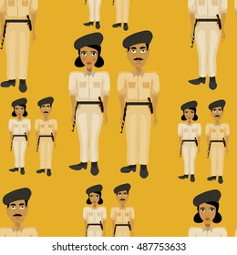 seamless pattern Indian policeman, and police officer woman on an orange background vector illustration