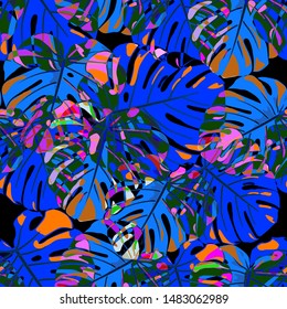 Seamless Pattern with Indian Rainforest. Modern Colorful Texture with Tropical Leaves for Print, Textile, Linen. Vector Tropical Pattern.