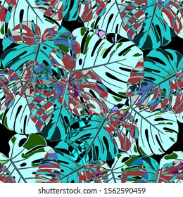 Seamless Pattern with Indian Rainforest. Modern Colorful Texture with Tropical Leaves for Print, Textile, Linen. Vector Tropical Pattern.