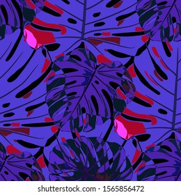 Seamless Pattern with Indian Rainforest. Modern Colorful Texture with Tropical Leaves for Print, Textile, Linen. Vector Tropical Pattern.