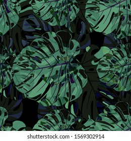 Seamless Pattern with Indian Rainforest. Modern Colorful Texture with Tropical Leaves for Paper, Swimwear, Textile. Vector Tropical Pattern.