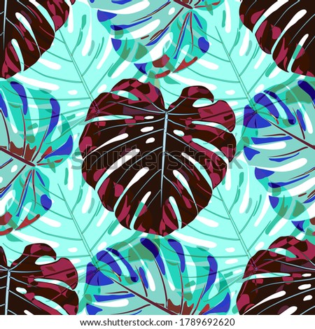 Seamless Pattern with Indian Rainforest. Modern Colorful Texture with Tropical Leaves for Fabric, Textile, Linen. Vector Tropical Pattern.