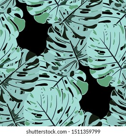 Seamless Pattern with Indian Rainforest. Trendy Colorful Texture with Tropical Leaves for Fabric, Wallpaper, Linen. Vector Tropical Pattern.