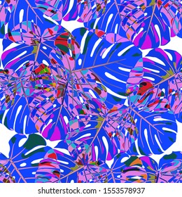 Seamless Pattern with Indian Rainforest. Trendy Colorful Texture with Tropical Leaves for Fabric, Wallpaper, Linen. Vector Tropical Pattern.