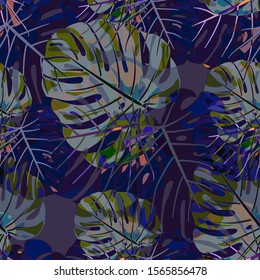 Seamless Pattern with Indian Rainforest. Trendy Colorful Texture with Tropical Leaves for Paper, Wallpaper, Textile. Vector Tropical Pattern.