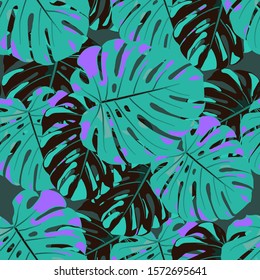 Seamless Pattern with Indian Rainforest. Trendy Colorful Texture with Tropical Leaves for Print, Swimwear, Underwear. Vector Tropical Pattern.