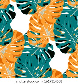 Seamless Pattern with Indian Rainforest. Trendy Colorful Texture with Tropical Leaves for Print, Textile, Underwear. Vector Tropical Pattern.