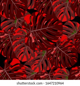 Seamless Pattern with Indian Rainforest. Trendy Colorful Texture with Tropical Leaves for Print, Swimwear, Underwear. Vector Tropical Pattern.