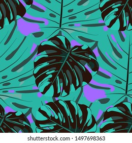 Seamless Pattern with Indian Rainforest. Vintage Colorful Texture with Tropical Leaves for Dress, Swimwear, Cloth. Vector Tropical Pattern.