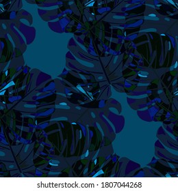 Seamless Pattern with Indian Rainforest. Vintage Colorful Texture with Tropical Leaves for Paper, Swimwear, Textile. Vector Tropical Pattern.