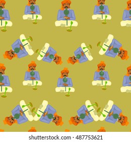 seamless pattern Indian snake charmer on a gold background vector illustration