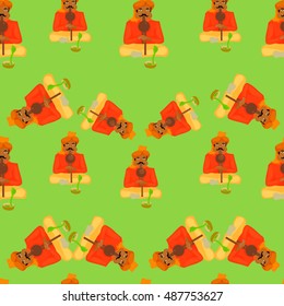 seamless pattern Indian snake charmer on a green background. vector illustration