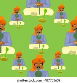 seamless pattern Indian snake charmer vector illustration