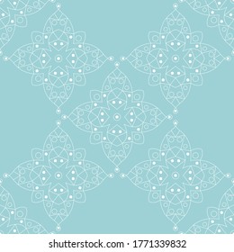 Seamless pattern in indian style. Blue and white background. Vector illustration
