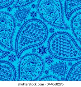 Seamless pattern in Indian style.  Ethnic ornament with flowers and paisleys.