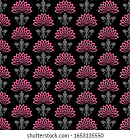 Patrón sin problemas al estilo indio. Fondo de diseño moderno. Textura de diseño textil. Color negro y rosa. Diseño de papel envuelto. Gráficos vectoriales.