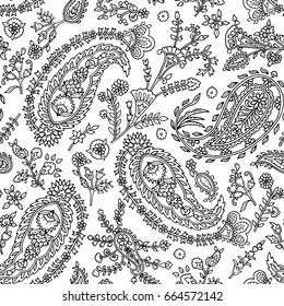 Seamless pattern with indian style paisley flowers