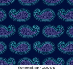 Seamless pattern in indian style with paisleys like whale. Vector illustration, eps8.