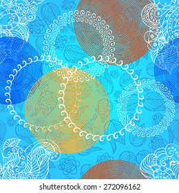 Seamless pattern in Indian style. Plant parts, hand drawing.