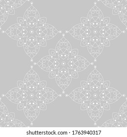 Seamless pattern in indian style. White and gray background. Vector illustration