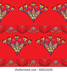 Seamless pattern with Indian stylization lotus. Set of vector Indian floral ornaments. Bright mandala. 