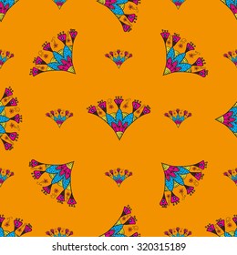 Seamless pattern with Indian stylization lotus. Set of vector Indian floral ornaments. Bright mandala. 