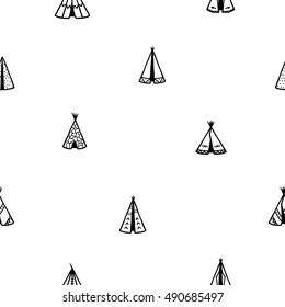 Patrón sin fisuras de tee-pee indio o wigwams. Dibujado a mano ilustración tribal.