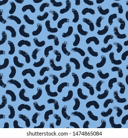 Seamless pattern indigo blue. Hand drawn broken comma spot shape background. Monochrome textured brush stroke  all overprint swatch