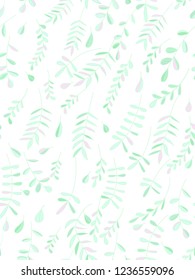 Seamless pattern indigo blue outline leaves. Vector foliage design